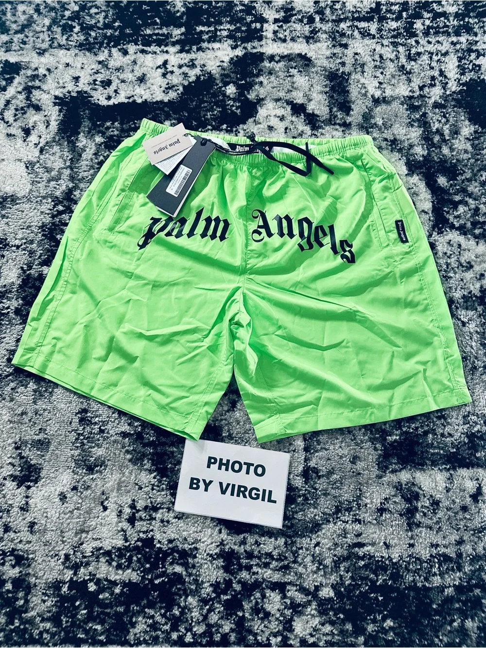 Palm Angels Neon Green Logo Swim Trunks All Sizes Available 100% Authentic